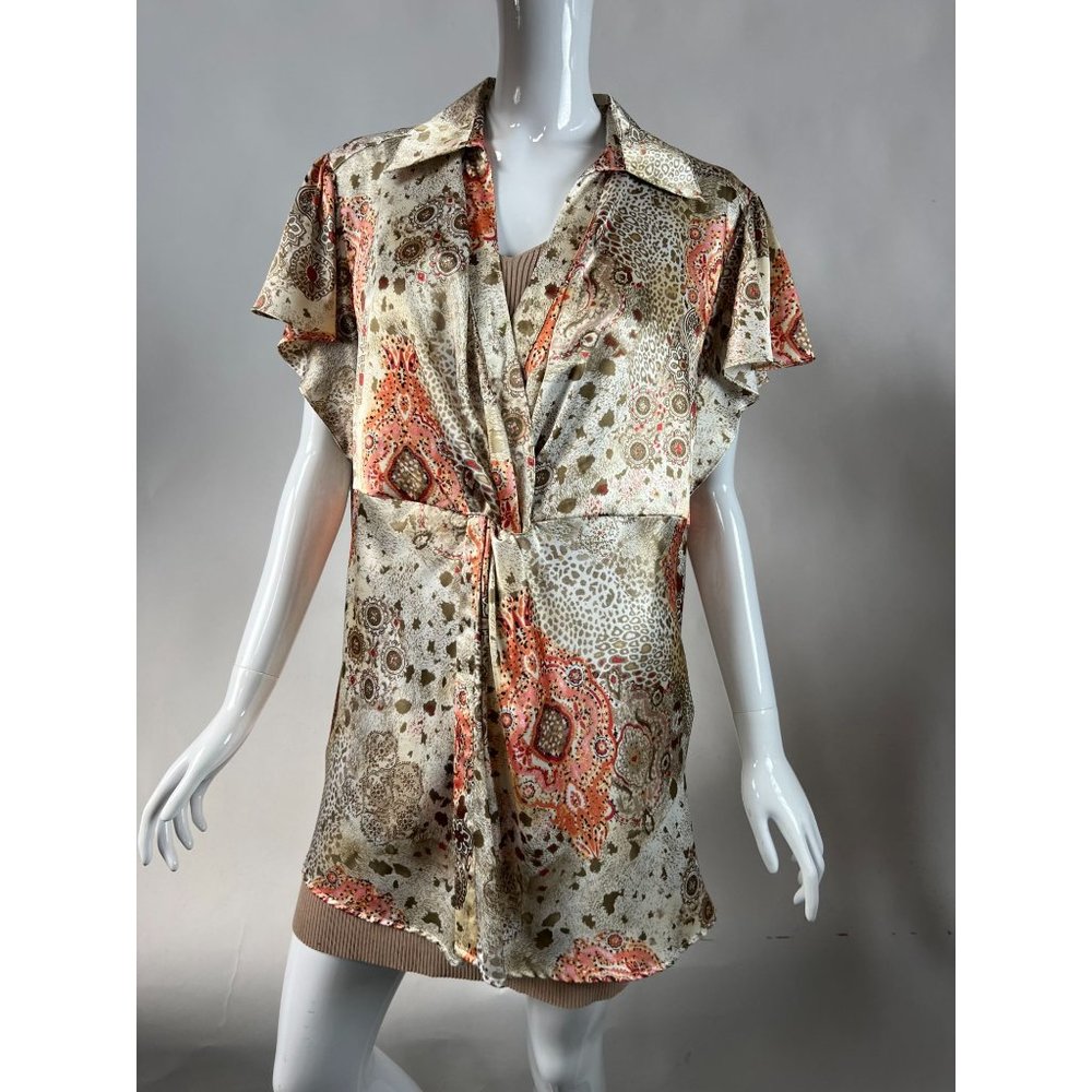 Ivy Chic  Vintage Y2K Boho Tunic Top  2X Beige   Polyester